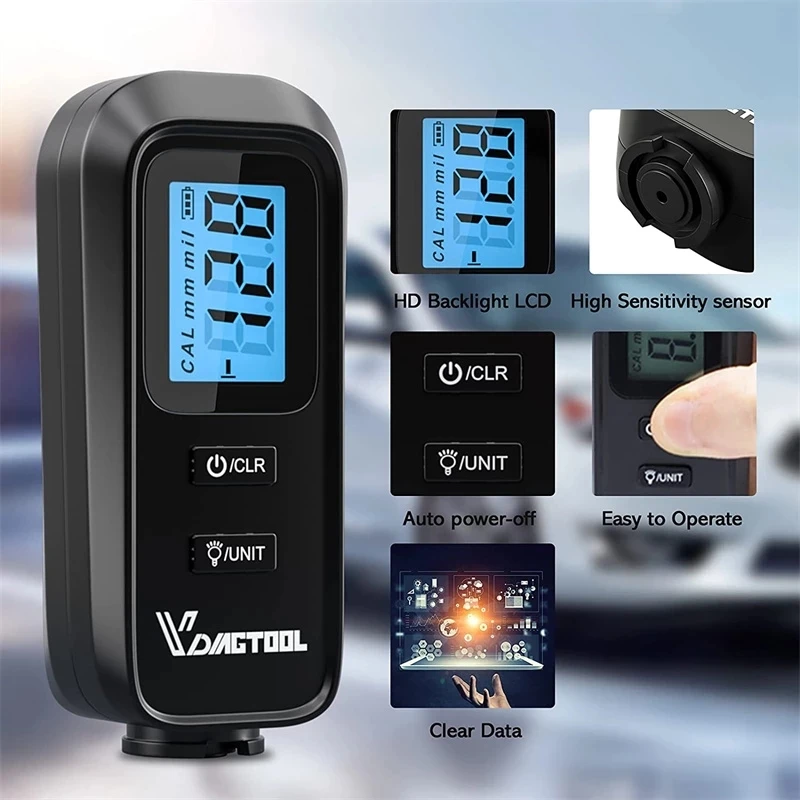 VDIAGTOOL VC100 LCD Backlight Thickness For Car Paint Tester Coating Gauge Ultra-precise Meter | Автомобили и мотоциклы