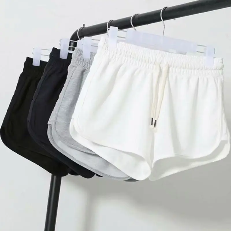 

Женские шорты для тренировок и йоги, однотонные спортивные шорты с кулиской и дельфином, шорты для бега с высокой талией