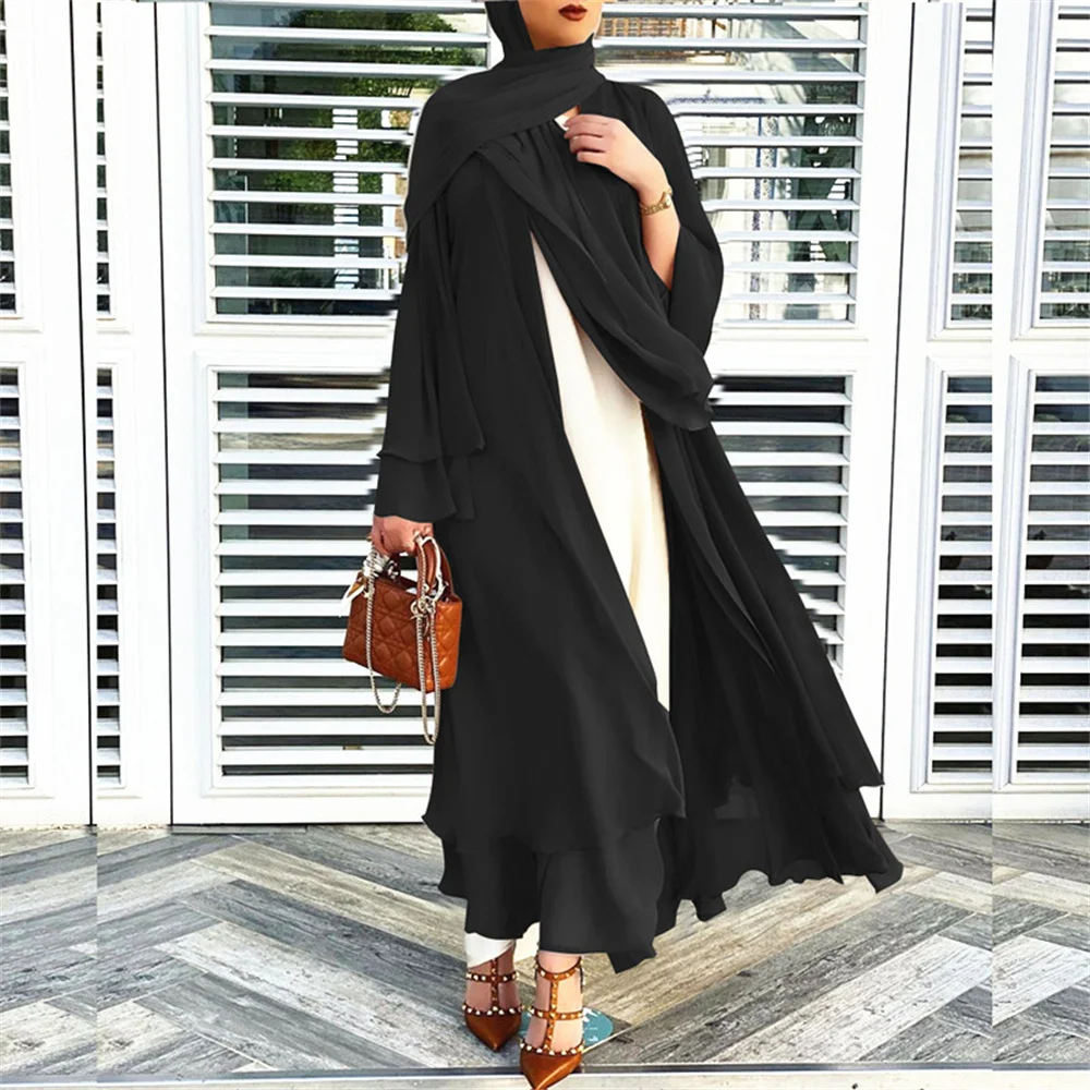 

2021 soft and elegant large size women's cardigan robe solid color Islam Clothing Dress cardigan Muslim Hijab Dress
