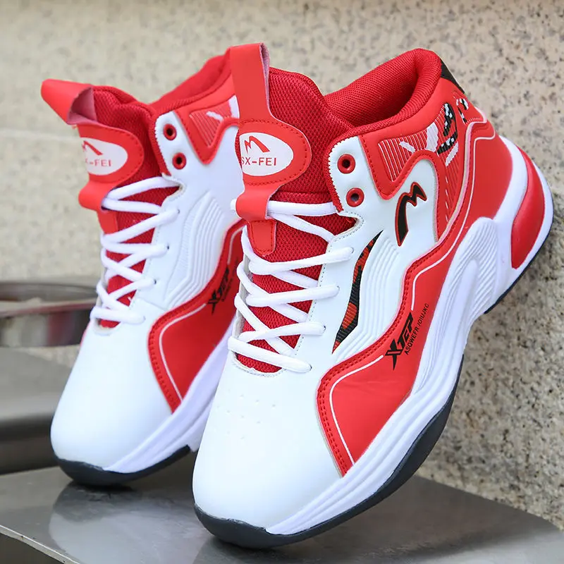 

Professional Men's White Red Basketball Shoes Women Leather Basketball Sports Boots High Quality Sneakers Unisex Running Shoes
