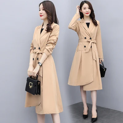 

Double Breasted Windbreaker Turn-down Collar Trench Coat Women Chaqueta Mujer Casual Overcoat Casaco Feminino