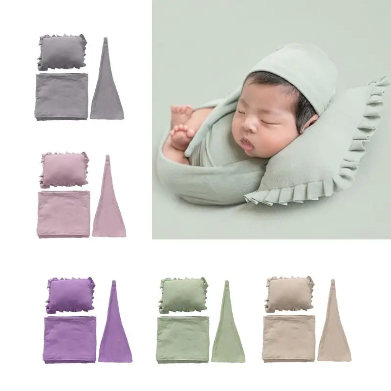 

3Pcs/Set Newborn Photography Prop Infant Sleepy Cap+Wrap+Pillow Set Studio photo shoot Accessories