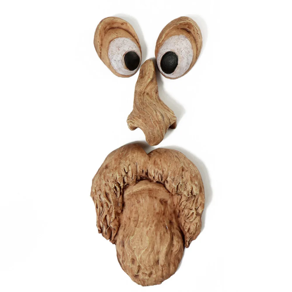 

Sculpture Decoration Garden Decortaion Outdoor Statue Funny Bark Face Facial Features With Mustache Hook Tree Hugger Ornament