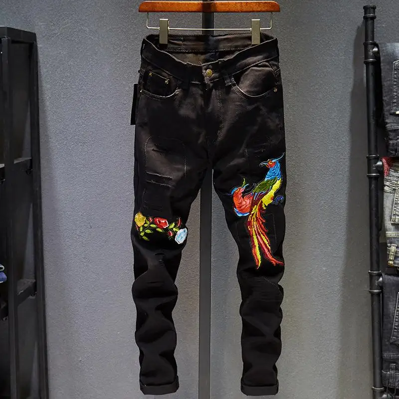 

Men's Straight Denim Jeans Trousers Slim Casual Jean Pants Skinny Pants Black Denim Jeans