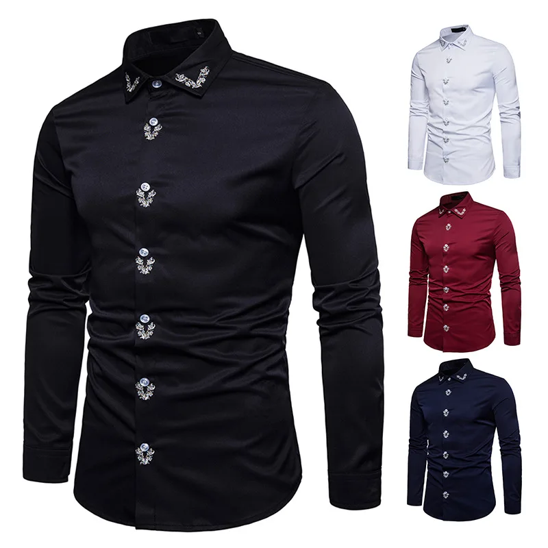 

2018 men's England Slim long-sleeved shirt solid color shirt European code fashion men's clothing