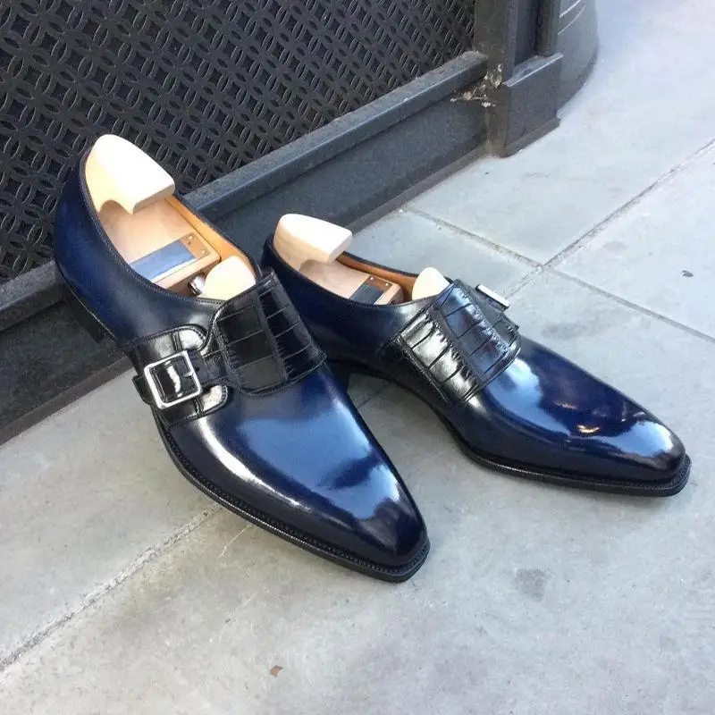 

Men's Handmade Blue Casual Leather Shoes Formal Shoes Spring Retro Classic Designer Shoes Wedding Shoes HG386