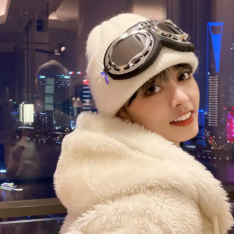 Модные зимние уличные очки женская шапка Шерстяная Шапка Балаклава Защитная