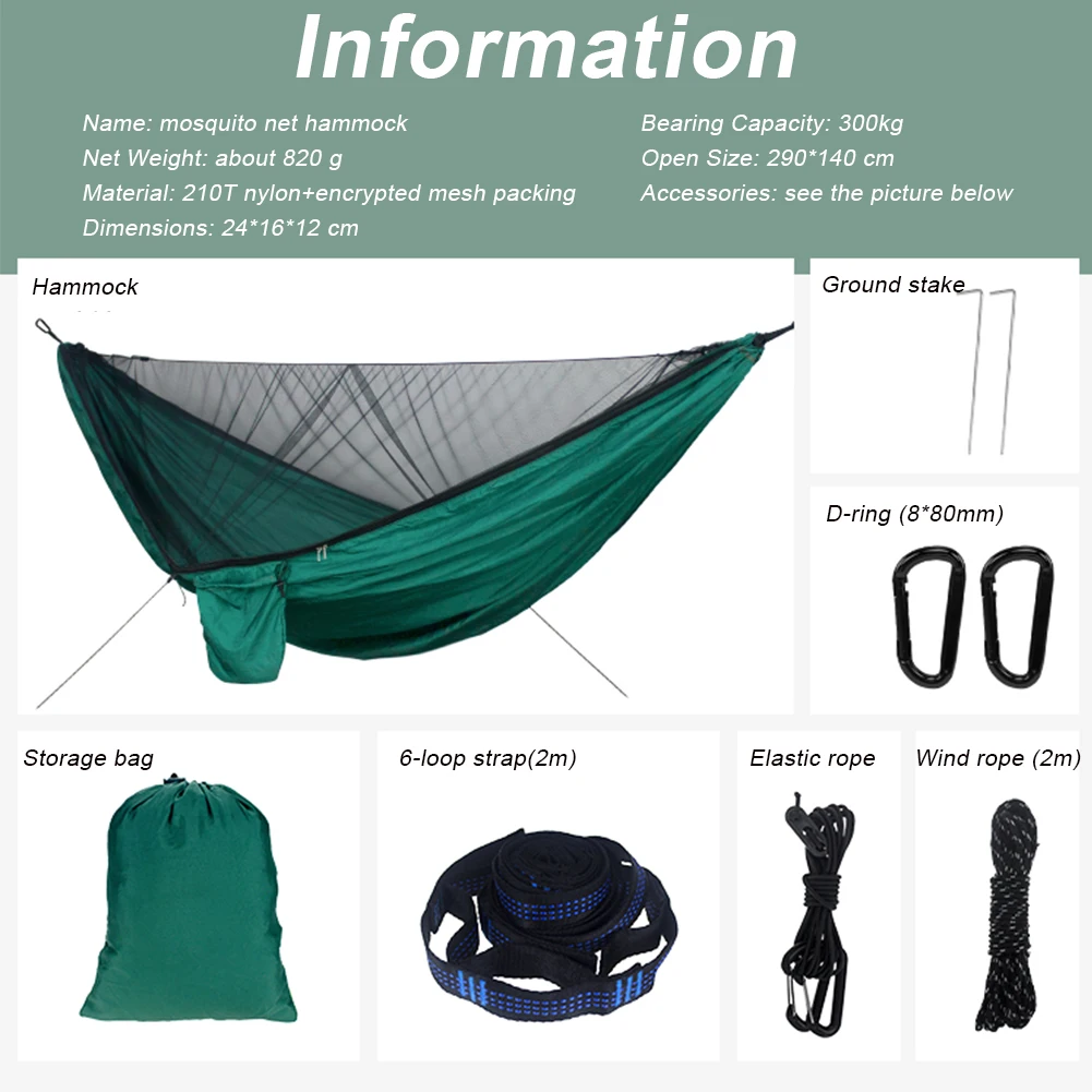 

Camping Hammock With Mosquito Net Parachute Material Portable Hammock For Camping Indoor Hiking Backpacking Travel Backyard