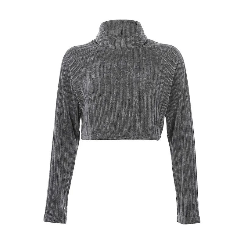 

Casual High-necked Knitted Velvet Sweaters&Jumpers 2020 New Streetwear Fashion Short Tops Women Pullovers Autumn Winter Top Sexy