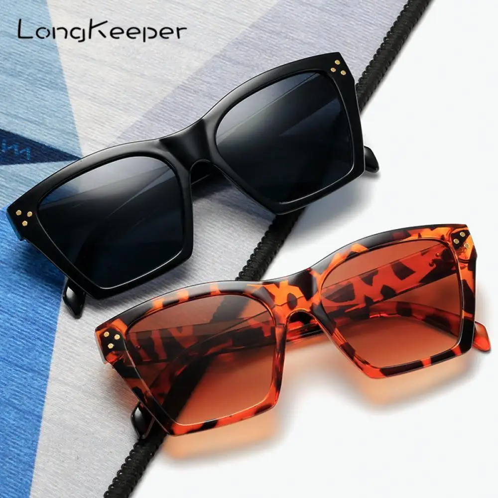 

LongKeeper 2021 новые Квадратные Солнцезащитные очки женские брендовые дизайнерские Винтажные Солнцезащитные очки с заклепками Женская пластико...