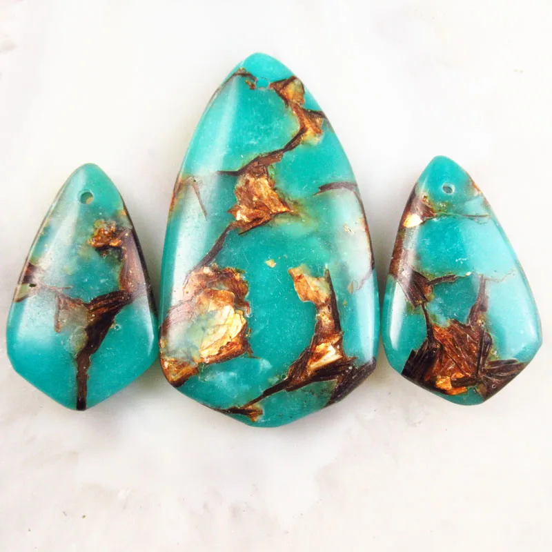 Модные 3 шт Синий Морской осадочный яшма и золотой медный борнит камень