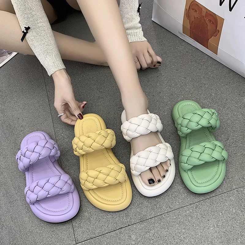 

Wedge Sandals Slippers 2021 New Korean Style Simple White Square Head Sponge Cake Fashion Cross Slippers Women Womans Shoes