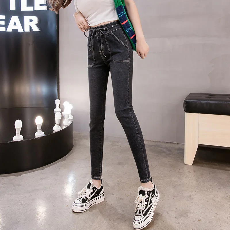 2020 Plus Size button women jeans High Waist black pants high elastic Skinny Stretchy Women | Женская одежда