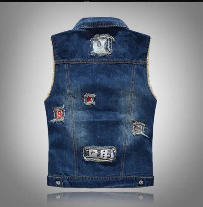 Мужские джинсовые жилетки пальто рваные без рукавов весна Мужская Уличная