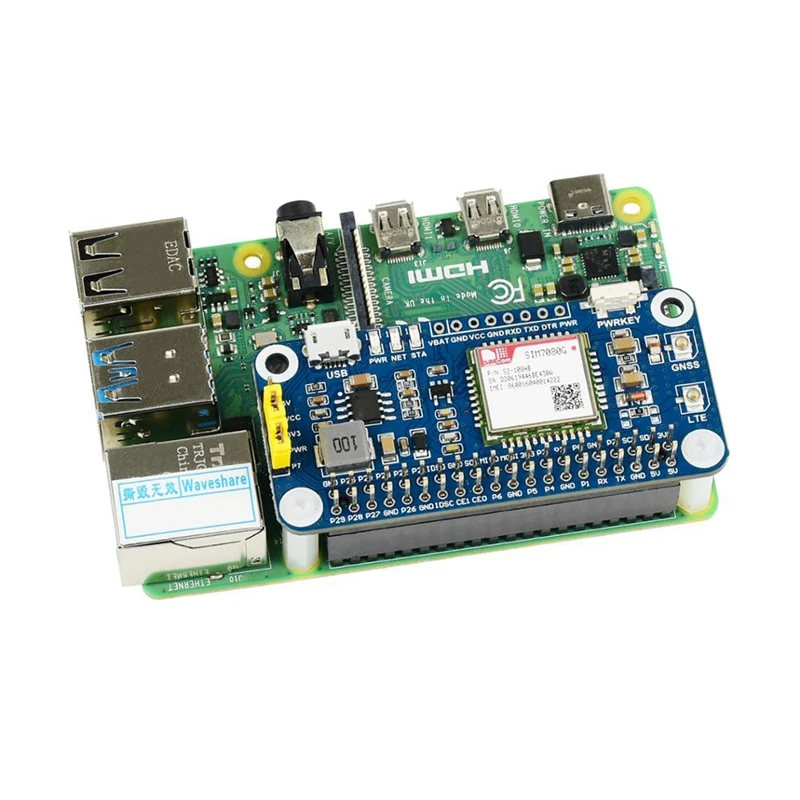 Шляпа Waveshare NB-IoT/Cat-M(EMTC)/GNSS для Raspberry Pi основанная на SIM7080G применима по всему миру |