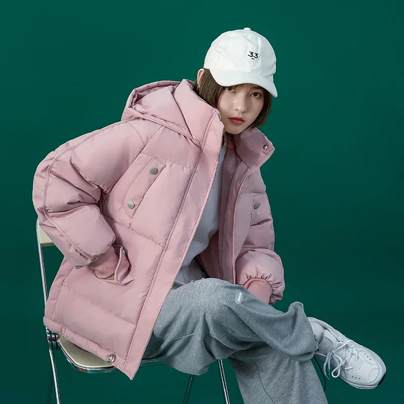 2021 Casual  Parkas Winter Jacket Women Drawstring Loose Solid  Hooded  Cotton Jackets  Fashion Solid Thick Short Coats Overcoat