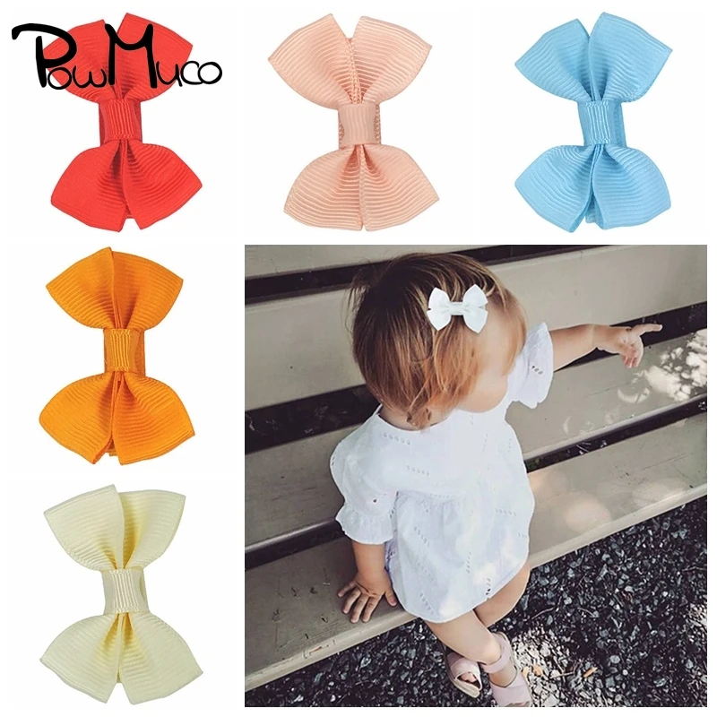 

Powmuco 10pcs/lot 2 Inches Solid Color Grosgrain Ribbon Bowknot Infant Hairpins Handmade Bows Headwear Baby Girls Hair Ornaments