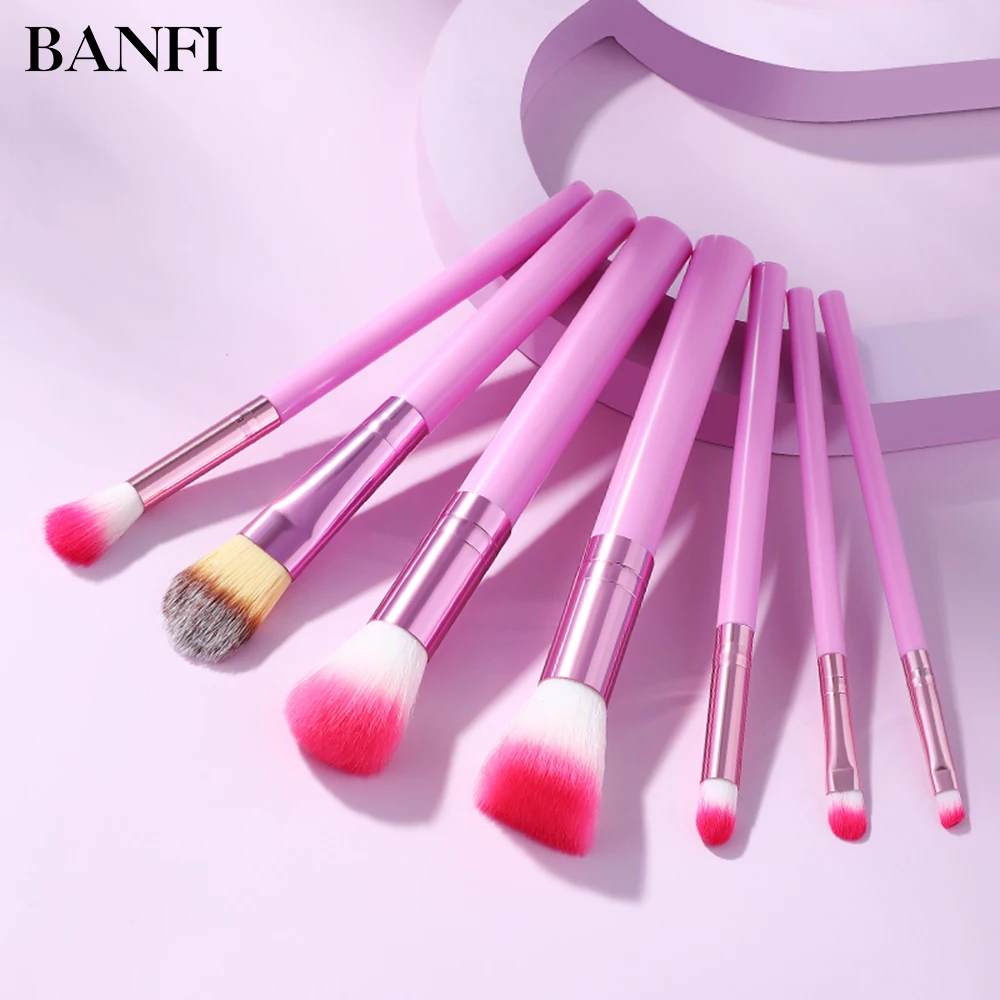 

BANFI 7pcs Makeup Brushes Set Spring Cherry Pink Foundation Blending Powder Eyeshadow Blending Beauty Make Up Tools Maquillage