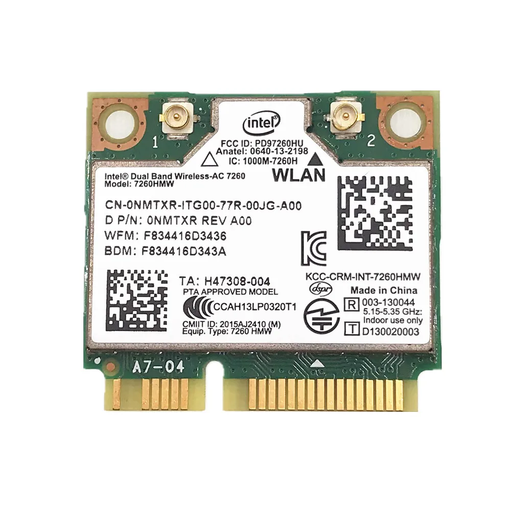 Для Intel 7260 AC 7260HMW 7265 7265HMW 8265 8265HMW 876M Dual Band 2 4 + 5G Fit для Bluetooth V4.0 Wifi Беспроводная мини PCI E