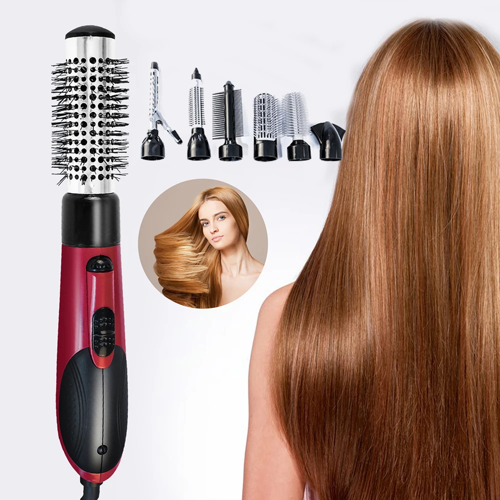 

Women’s Hot Air Comb Professional Hair Dryer 7 In 1 Blow Dryer With Nozzle Smoothing Brush Strainghtener Curling Iron Electric