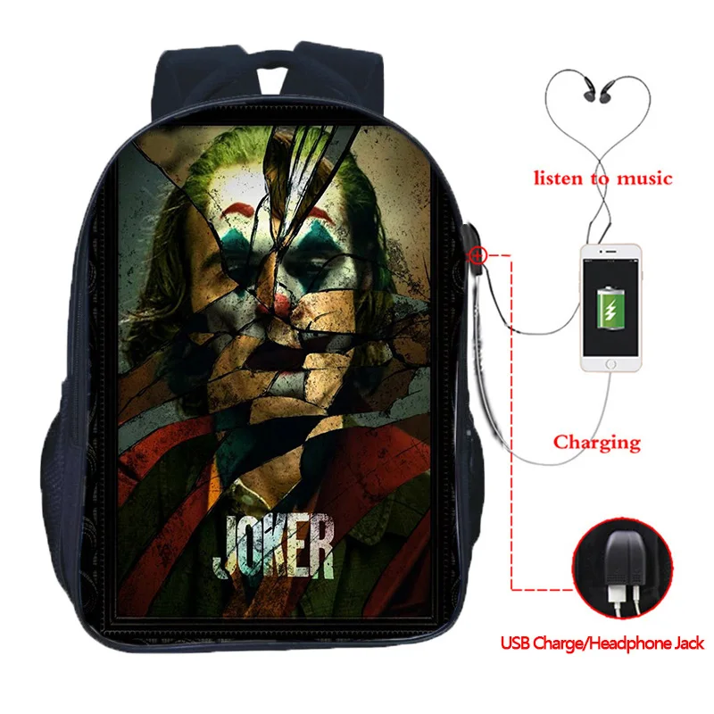 16 Inch High Quality Joker USB Charge School Bags Students School Rucksack Boys Girls USB Charging Joker Travel Backpack Gifts