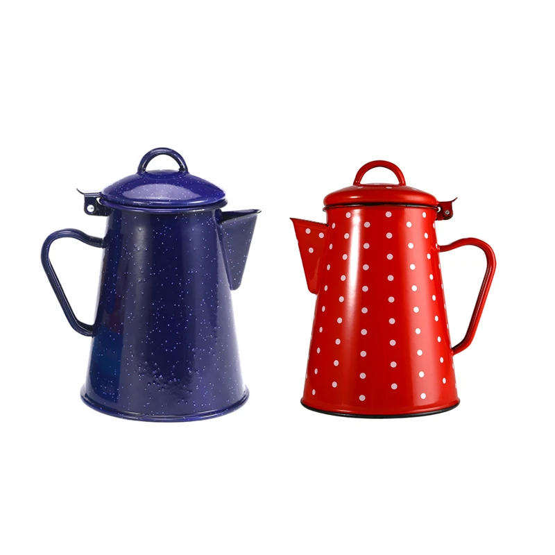

800ml Enamel Handle Pot Enamel Kettle Retro Ornamental Hand-made Teapot Coffee pot