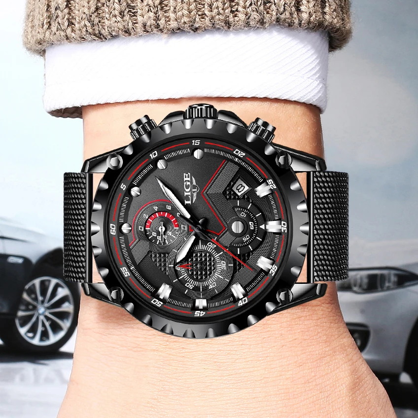 Часы наручные LIGE Мужские кварцевые модные повседневные светящиеся
