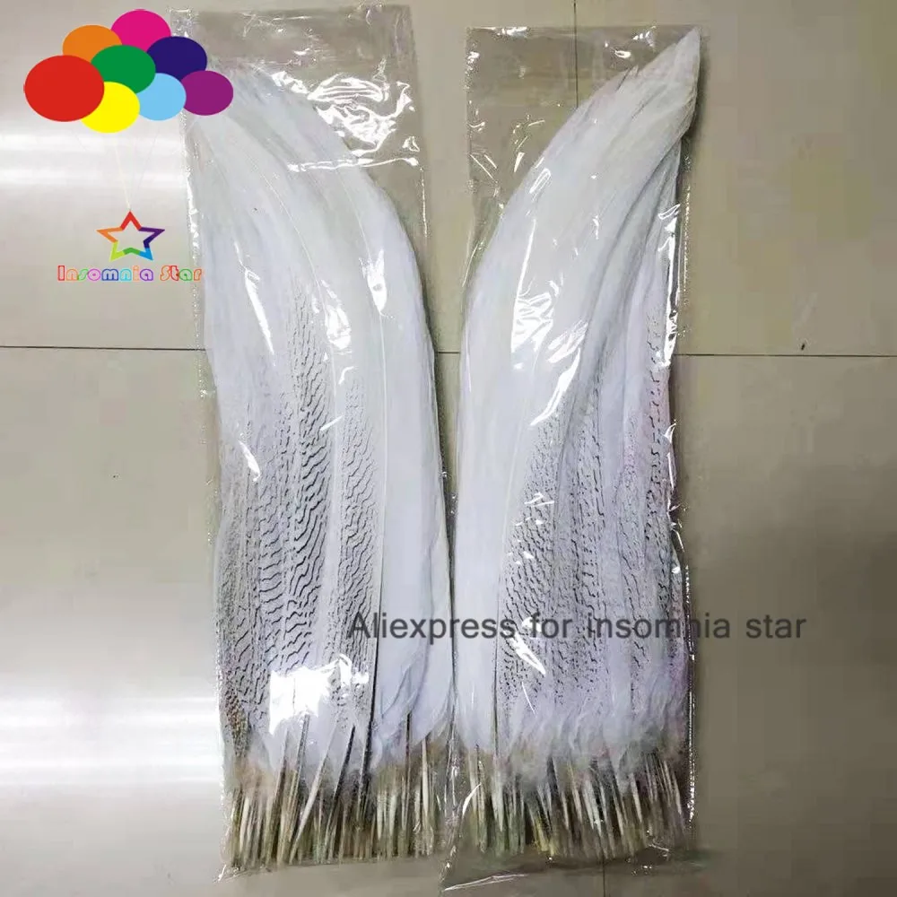 

Топ 50 шт. 40-65 см натуральный Серебряный фазан белый хвост перо черный узор DIY Перья для рукоделия Свадебные украшения костюм