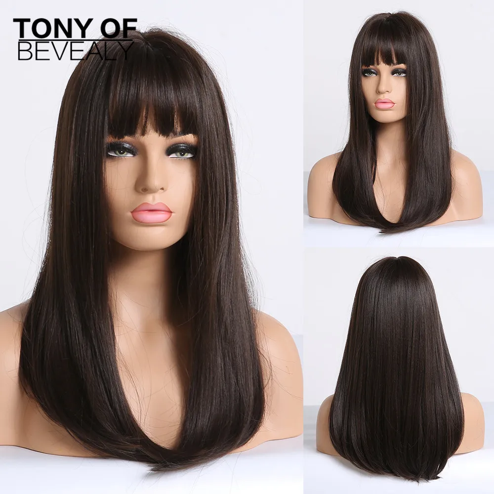 Длинные прямые черно красные парики с эффектом омбре челкой термостойкие