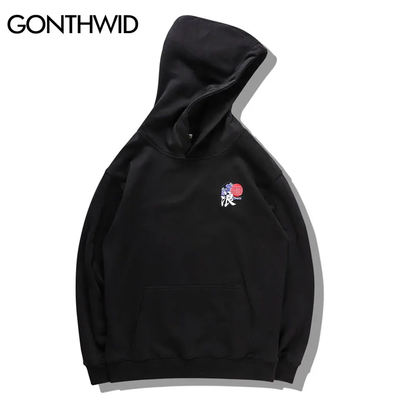 GONTHWID Embroidered Carp Koi Fish Seawave Print Hoodies Sweatshirts Harajuku Hip Hop Fashion Pullover Streetwear Tops | Мужская одежда