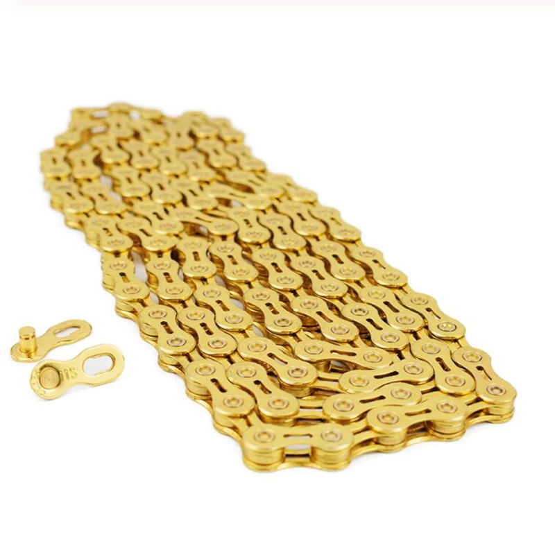 Велосипедные цепи велоцепочка 116L полые золотистые/серебристые для шоссейных