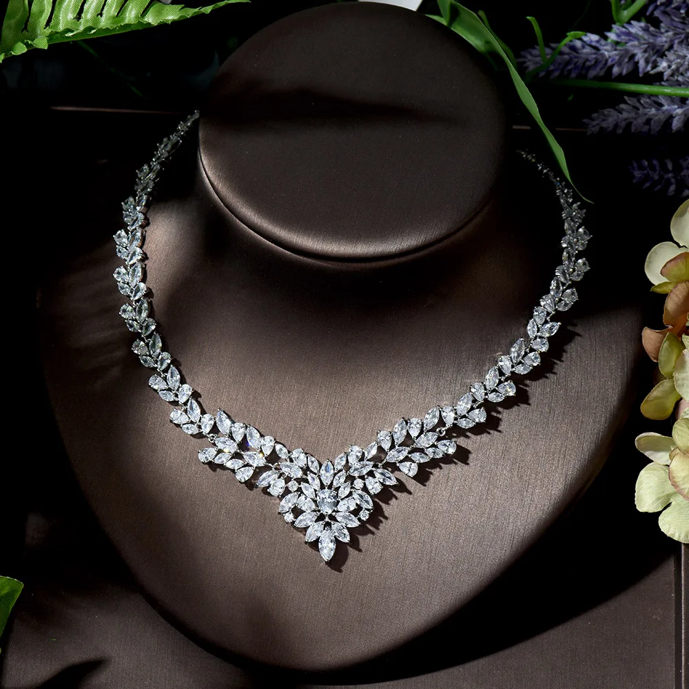 HIBRIDE Classic Leaf Drop Cubic Zircon Women Dinner Party Costume Jewelry Sets Elegant Bridal Wedding Necklace Earrings N-1364 | Украшения