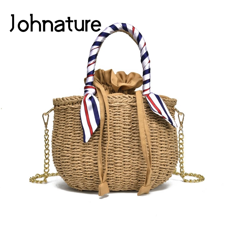 Женская плетеная Сумка-тоут Johnature Повседневная Соломенная через плечо для отдыха