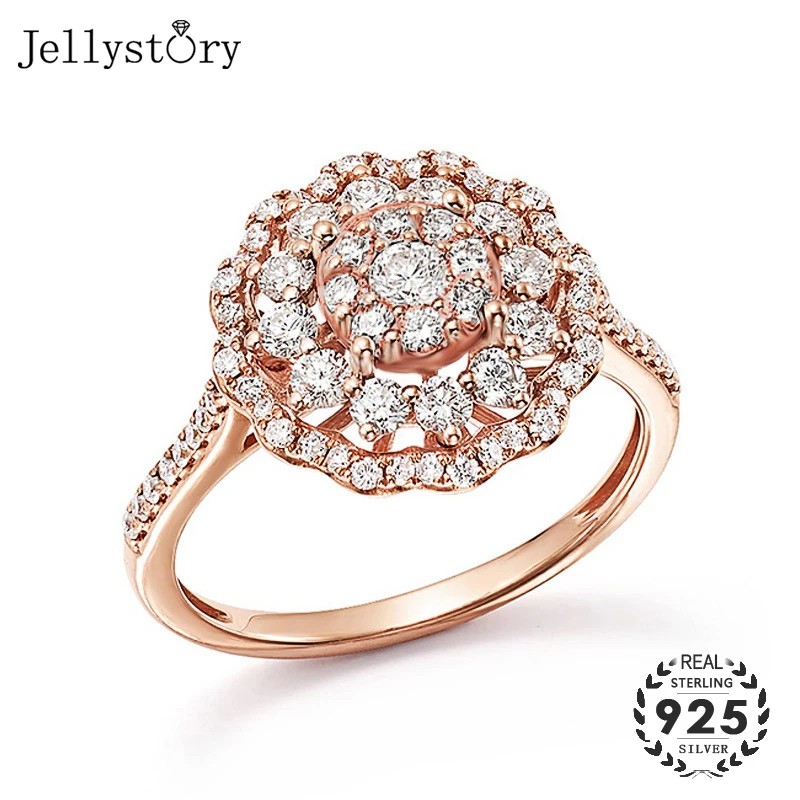 Jellystory Модные кольца для женщин 925 серебряные ювелирные изделия с цветком в форме