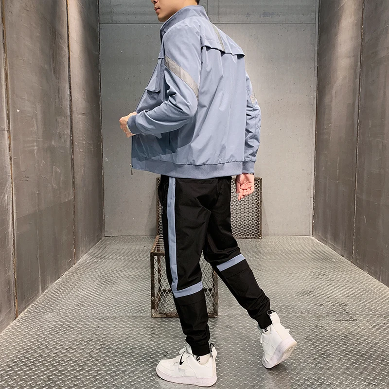 

Men Streetwear Tracksuit Harajuku Joggers Suit Sets Reflective 2020 New Hiphop 2 PCS Hoodies + Pants Sporting Mens Clothing