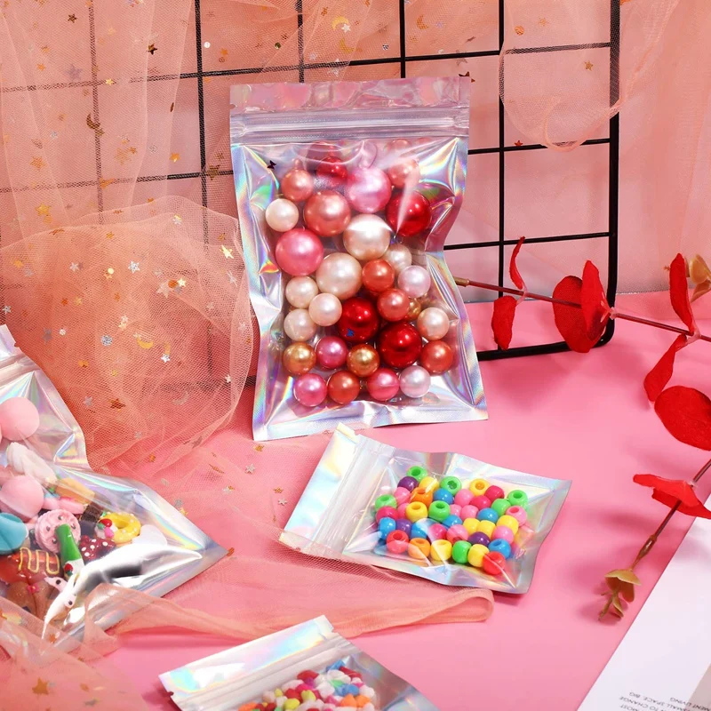 150 Pcs Mylar Zipper Closure Bags Aluminum Foil Food Storage Holographic Rainbow Color Resealable Pouch | Дом и сад