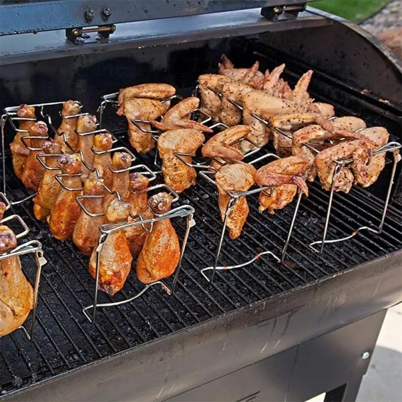 

1PCS Multi-Purpose Stainless Steel Chicken Wing Leg Rack Grill Holder Rack With Drip Pan For BBQ Chicken Leg Oven Grill Rack