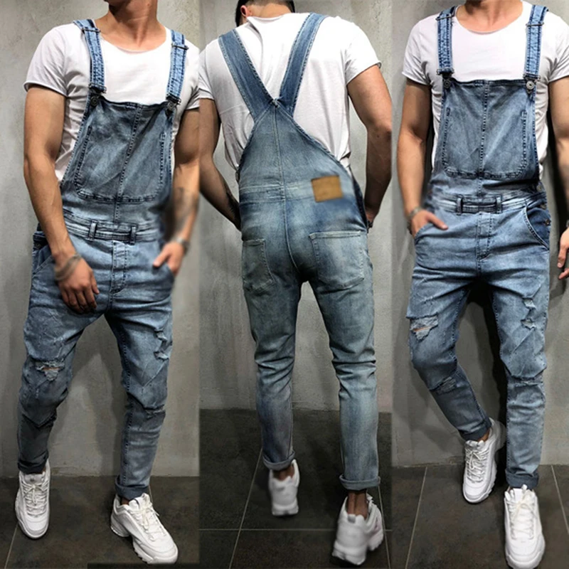 

Stretch Jeans Mens Trousers Wild Retro Men's Jeans Streetwear Men Dungarees Jeans Denim Overalls For Men Jean Jumpsuit Straps