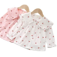 girls cotton lapel shirt baby foreign style cherry spring and autumn baby sweater bottoming cardigan baby white p4774