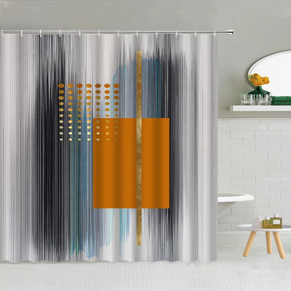

Nordic Minimalist Style Shower Curtains Colored gradient Gold Geometric Pattern Fabric Bathroom Art Decor Hooks Bath Curtain Set