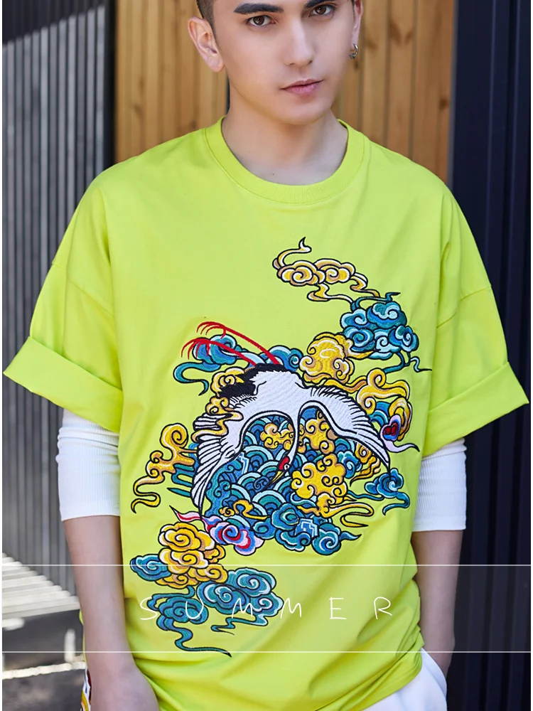 

2021 Summer New Embroidery T-shirt Men's Short-sleeved T-shirt Couple INS Short-sleeved T-shirt Women Loose Cotton New 75-115KG