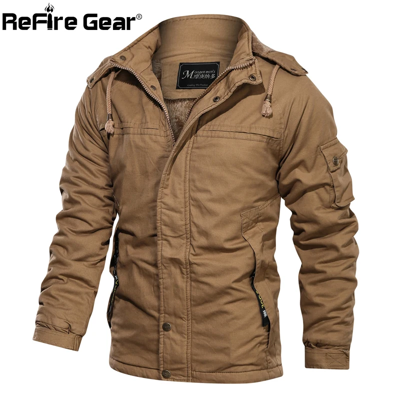 

ReFire Gear Winter Thicken Cargo Jackets Men Army Combat Assault Hooded Jacket Male Tactical Military Warm Vintage Casual Coats