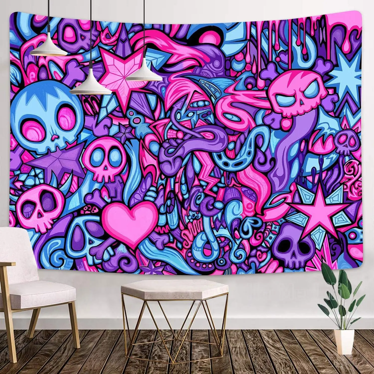 С фиолетовым черепом гобелен Абстрактная живопись для гостиной настенный