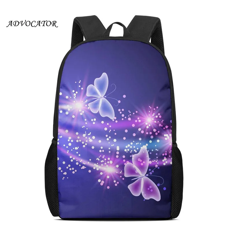 New Large Schoolbag Student School Backpack Blue Butterfly Printed Waterproof Primary School Book Bags for Teenage Girls Kids