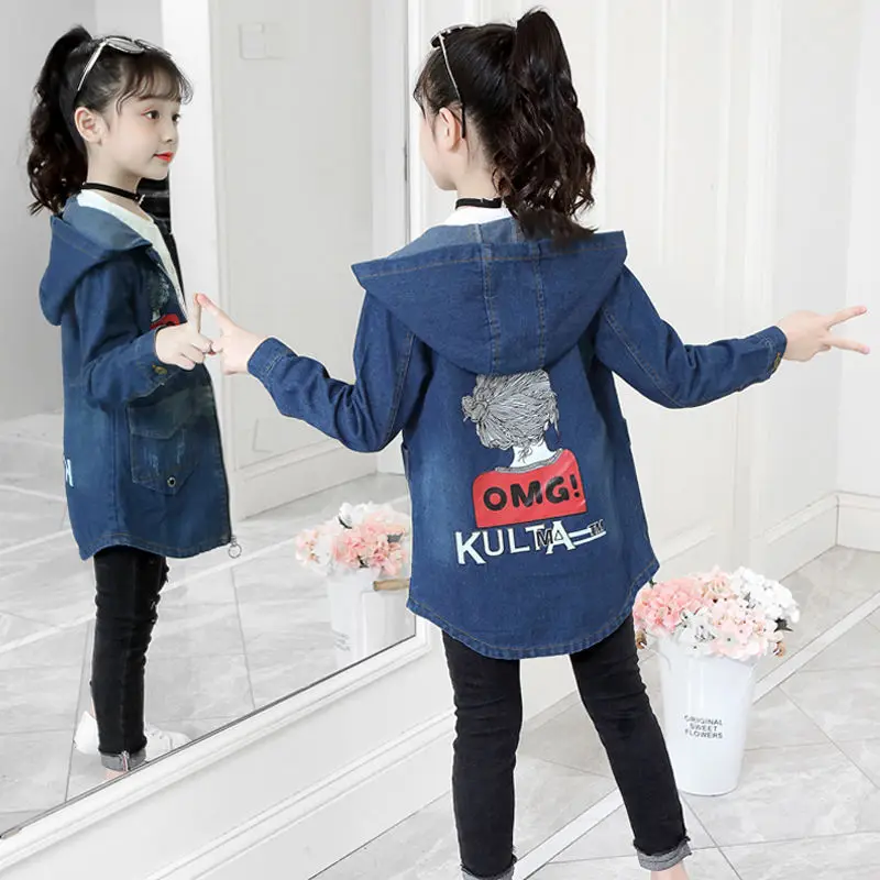 INS/Лидер продаж Джинсовый плащ для девочек От 4 до 15 лет Детская ветровка весенне
