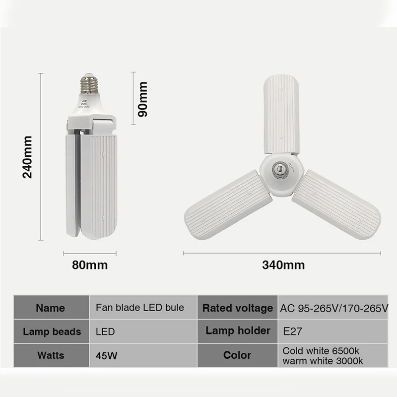 Bombilla LED de ángulo ajustable para el hogar, lámpara colgante plegable de alto brillo, ahorro de energía para el hogar, 45W, E27, 110V, 220V, 30W, 60W