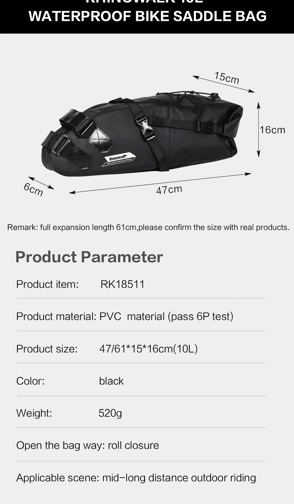 Rhinowalk RK18511 водонепроницаемая сумка для хвоста 5L/10L/13L ездовая сумка для шоссейного велосипеда