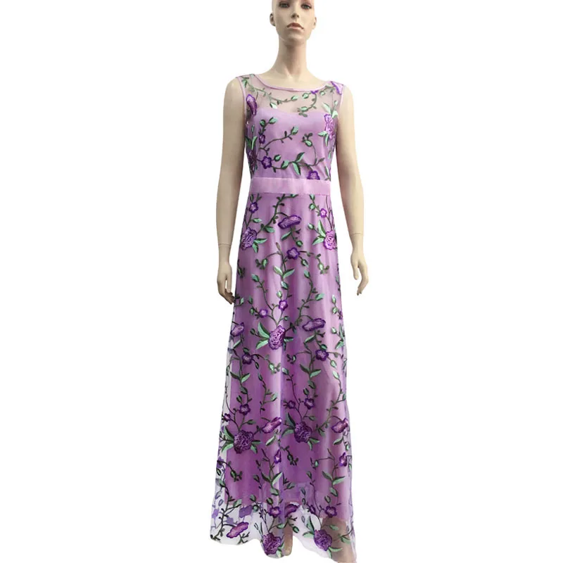 

Fannic Sleeveless Flower Embroidery Mesh Dress for Women Fashionable High Waist Round Neck Vestidos Spring and Autumn 2021