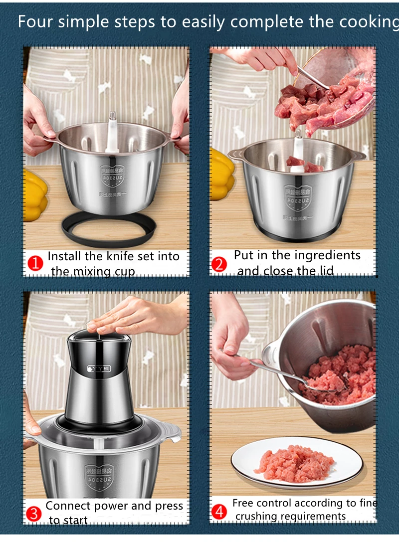 

2 speed stainless steel large capacity electric chopper grinder meat grinder multi-function food processor slicer SP0132