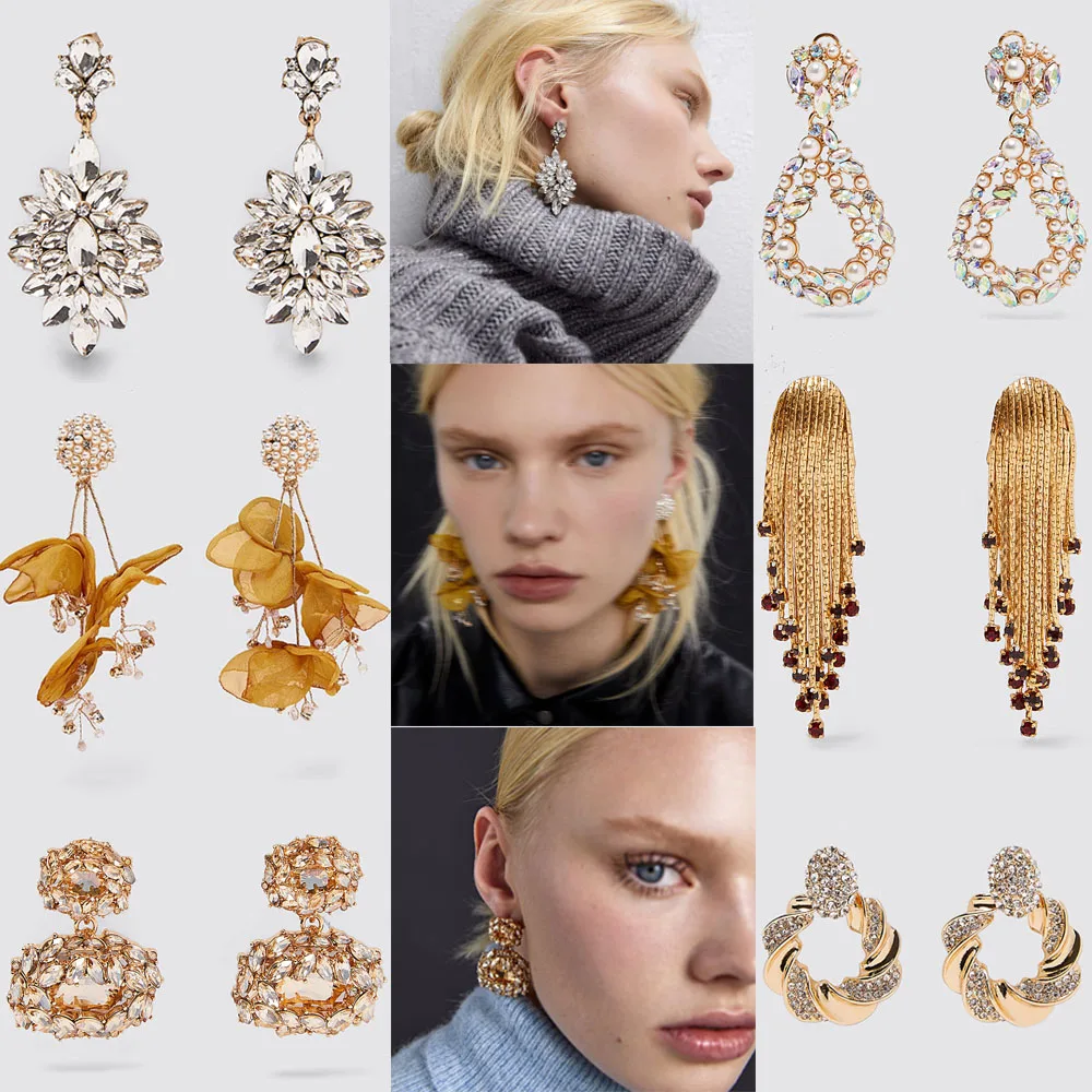 Трендовые 2020 ZA блестящие стразы серьги в форме слезы женские яркие из органзы с